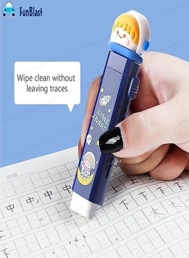 Krishope Cartoon Shaped Cute Erasers Push Pull Design Retractable Erasers Pastel Aesthetic Pencil Eraser Cute Rubber for Kids Students School Office Stationery (Space Travel Blue) - Image 3